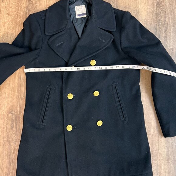 US Navy USN Black Pea Coat Enlisted Wool Gold Eagle Double-breasted 38R - Picture 8 of 12